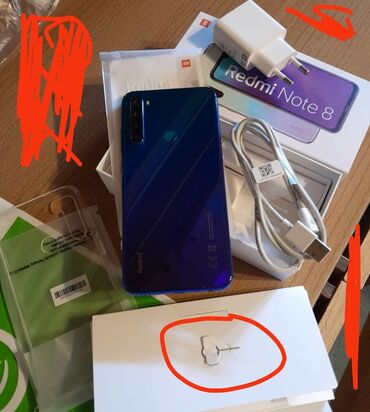 telefon not 10: Xiaomi Redmi Note 8, 64 GB, rəng - Göy, 
 Sensor, Barmaq izi, İki sim kartlı