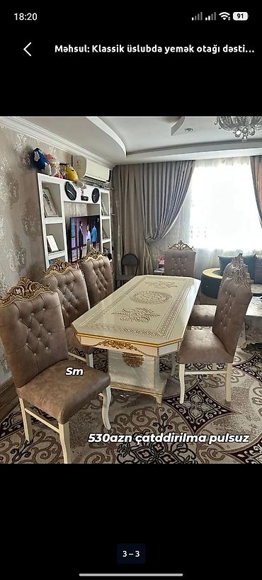 step deke cena: Klassik üslubda yemək otağı dəsti - Dəst: 1 masa + 6 stul - Masa — 1