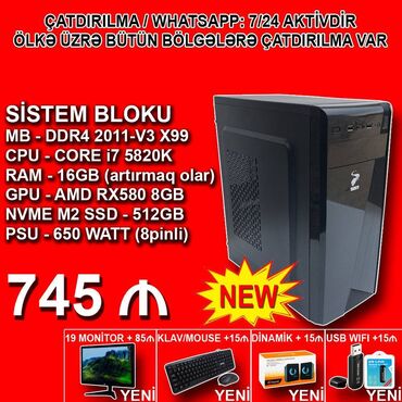 Masaüstü kompüterlər və iş stansiyaları: Sistem Bloku "DDR4 2011-V3 X99/Core i7 5820K/Xeon E5-2680V4/16-32-64GB