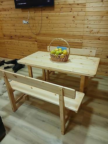 Комплекты столов и стульев для пикника: Обеденный комплект из массива дерева - Состав: прямоугольный стол и — 4