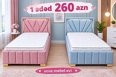 Tək nəfərlik çarpayı modeli – yumşaq parça üzlü, başlıqda dekorativ