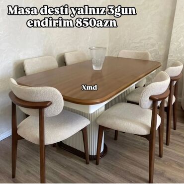 Masa və oturacaq dəstləri: Qonaq otağı üçün, Yeni, Açılmayan, Dördbucaq masa, 6 stul