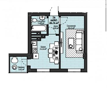 101: 1 комната, 37 м², АУЦА Элитка, 3 этаж, ПСО (под самоотделку) — 7