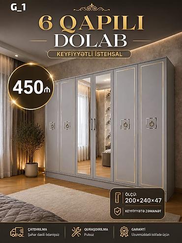 iwlenmiw dolab: Yeni, 6 qapı, Güzgülü, Boz, Açılan, Düz dolab — 1