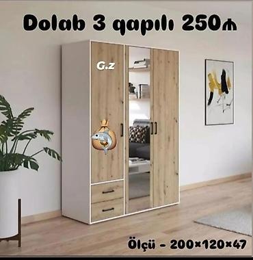 geyim dolabi: - 3 qapılı dolab - Ön hissədə 1 ədəd tamhündür güzgülü qapı - Daxili — 1