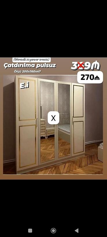 dekor ref: Üç qapılı geyim dolabı – güzgülü model - Ölçü: 200×160×47 sm - Rəng — 1