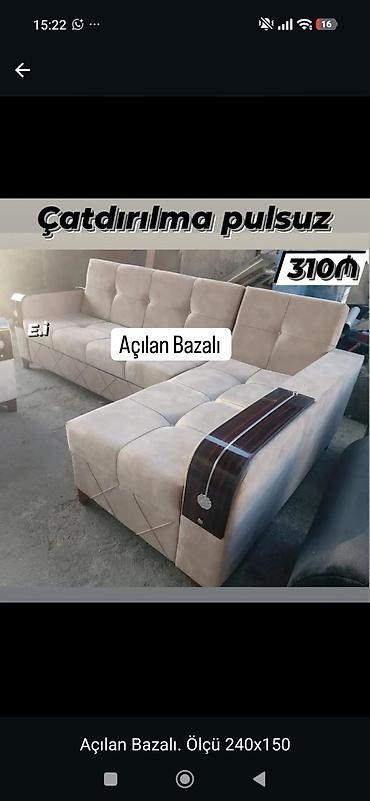 Açılan bazalı L formalı künc divanı - Ölçü: 240 x 150 sm - Açılan