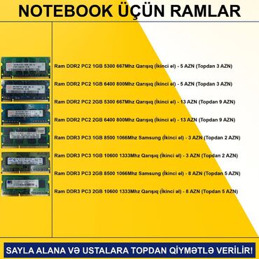 Operativ yaddaş (RAM): Notebook üçün Ramlar (DDR2/DDR3/DDR4) SAYLA ALANA VƏ USTALARA TOPDAN — 2