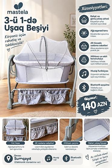 Beşiklər: Mastela 3-ü 1-də Uşaq Beşiyi - Rahat və geniş yataq sahəsi: körpənin — 1