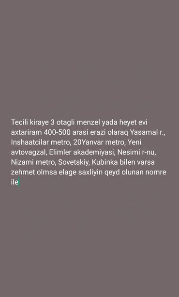 mida yasamal ev satilir: 3 otaqlı, 80 kv. m