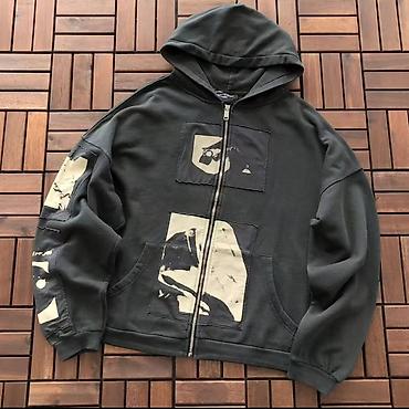 xudi: Qara rəngli kapüşonlu zipli xudi - Stil: Streetwear/oversize siluet — 1