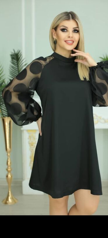 чёрное платье размер 50 52: Вечернее платье, Коктейльное, Средняя модель, Шелк, С рукавами, 4XL (EU 48), 5XL (EU 50), 6XL (EU 52)