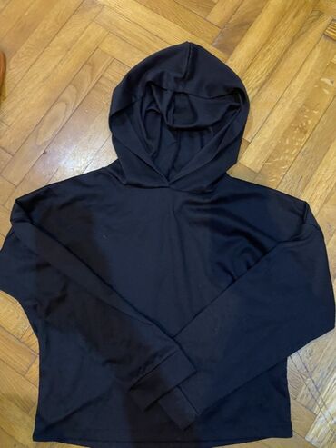 Qara rəngli kapüşonlu uzunqollu köynək (hoodie) - Sadə