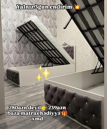 divar yataq: Qaldırılan mexanizmli baza çarpayı - Rəng: ağ gövdə, boz məxməri — 1