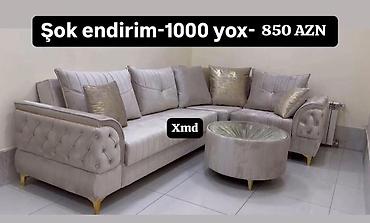 Ev üçün mebel: - Künc divan dəsti – modern, zərif dizayn - Rəng: açıq boz — 1