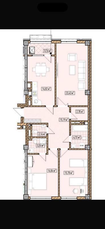 brk group: 3 комнаты, 101 м², Асанбай мкр Элитка, 9 этаж, ПСО (под самоотделку) — 4