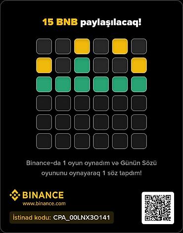 baner reklama: Məhsul/Xidmət: Binance – “Günün Sözü” oyunu və 15 BNB paylaşımı — 1