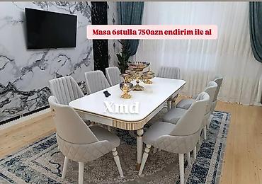 Masa və oturacaq dəstləri: Masa və 6 stul dəsti – Xmd • Komplekt: 1 yemək masası + 6 ədəd stul — 166