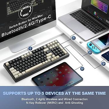 hot: Клавиатура, Yunzii, Механическая, Bluetooth, Проводное подключение, Размер: 100% — 9