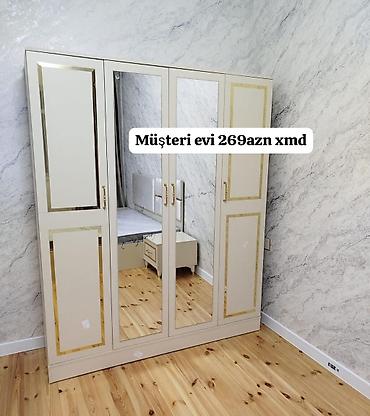 qarderob modelleri: Dörd qapılı paltar şkafı – güzgülü model - Ön hissə: 2 ədəd boy — 5