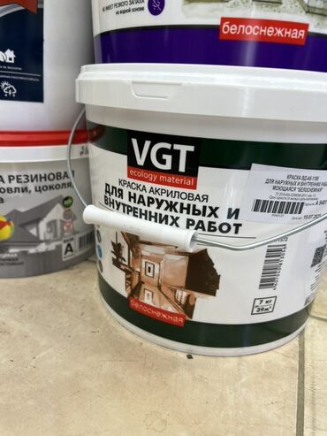 пишевой лед: Акриловая краска, VGT, Для внутренней работы, цвет - Белый, 7 кг, Моющаяся