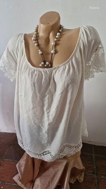 bijela bluza: 3XL (EU 46), Cotton, Embroidery, color - White