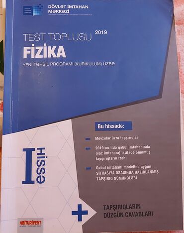 1ci sinif metodik vesait: Fizika abituriynetlər üçün test toplusu 1-ci hissə yazığı, cırıgı