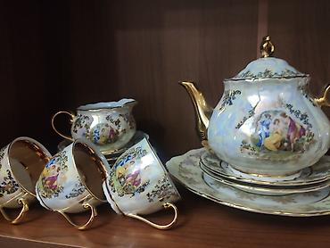 Qab-qacaq və mətbəx ləvazimatları: Çay dəsti, rəng - Qızılı, Farfor — 4