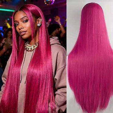 Perike i klipse: Duga ravna perika u boji pastelno roze Dužina 100cm. - Tip — 7