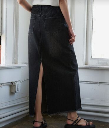 джинсовая короткая юбка: Юбка, Модель юбки: Прямая, Макси, Джинс, Высокая талия, С вырезом