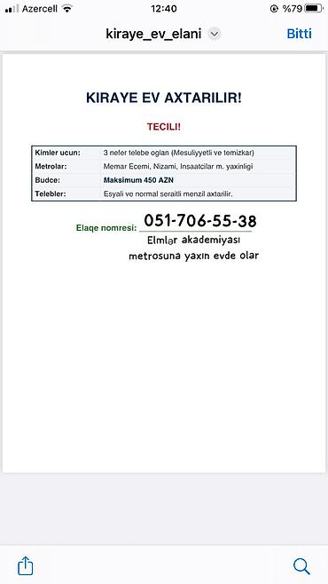 tecili ev: Təcili kirayə ev axtarışı! - Kimlər üçün: 3 nəfər tələbə oğlan — 1