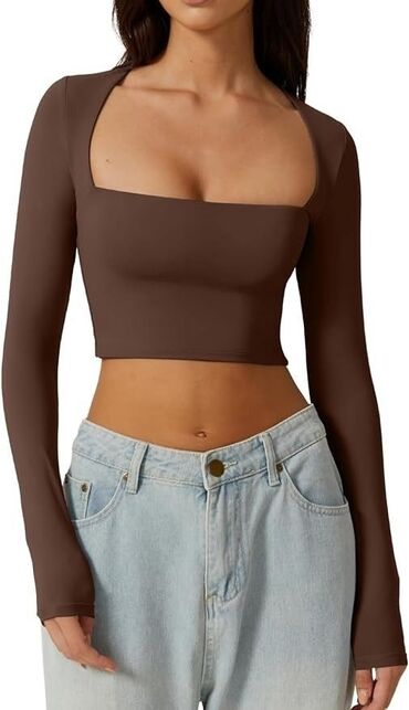 majice 2023: XL (EU 42), Lycra, Single-colored, color - Brown