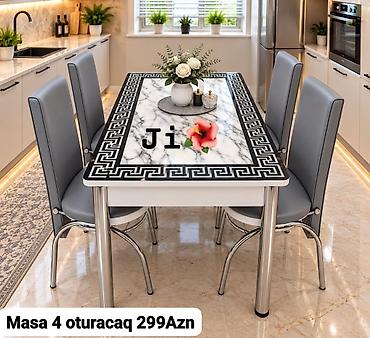 Mətbəx üçün masa və 4 oturacaq dəsti. - Dəst: 1 ədəd yemək masası + 4