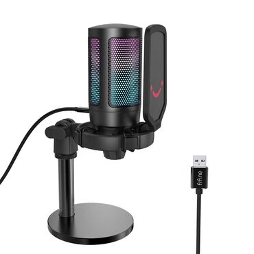 микрофон для игр: Fifine A6 Градиентный RGB и быстрое отключение звука - при двухцветном