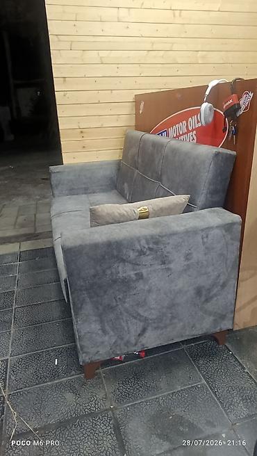 ucuz kombi: Boz rəngli üçnəfərlik divan - Material: yumşaq məxməri/parça toxuma — 3