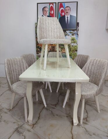стол директора: Для гостиной, Новый, Раскладной, Квадратный стол, 6 стульев, Азербайджан