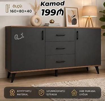 kamot qablari: Kamod – 199₼ Ölçü: 160 × 80 × 40 sm - Müasir dizayn: qara mat önlər — 1
