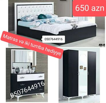 Yataq otağı dəstləri: İkinəfərlik çarpayı, Dolab, Termo, 2 tumba, Azərbaycan, Yeni — 3