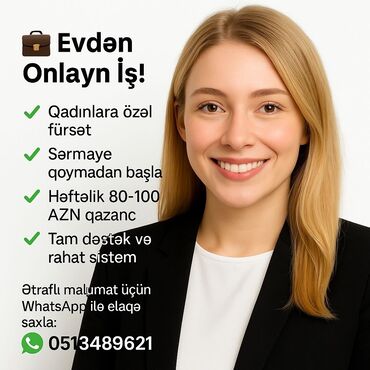Продажи, работа с клиентами: Evdən online işləmək üçün fürsət təklif olunur. Bu imkan xüsusilə