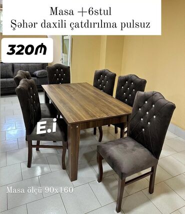 Yataq otağı dəstləri: Dördbucaq masa, 6 stul