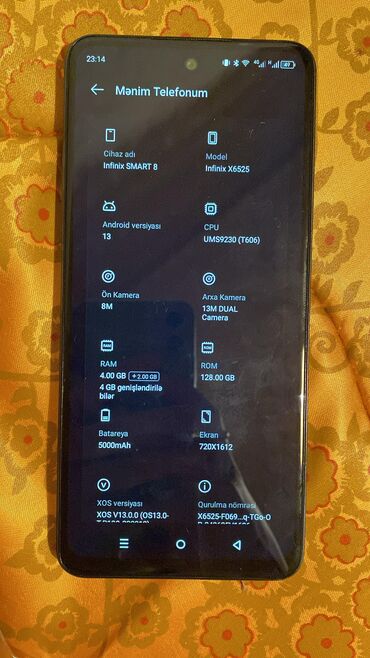 telefon alanlar: Infinix Smart 8, 128 GB, rəng - Boz, Sensor, Face ID