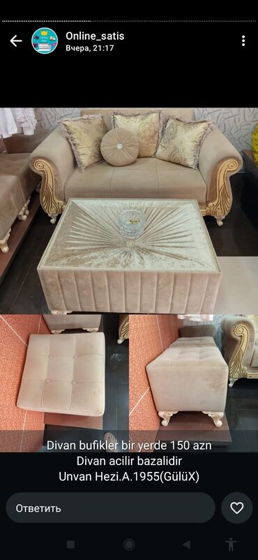 Divanlar: Divan, İşlənmiş, Açılan, Bazalı, Çatdırılma yoxdur