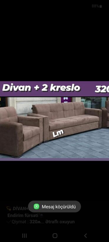 sederek ofis kreslolari: 💫 _*DİVAN+2kreslo*_ 💫 *Endirim fürsəti💣* ✔️Qiymət : *320₼* *Yeni və
