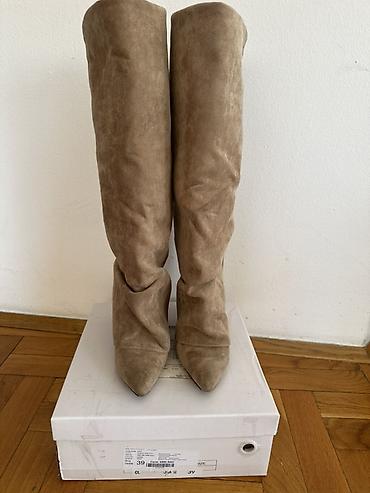 venice obuca: Ženske čizme do kolena – bež/taUpe antilop - Model: visoke čizme sa — 1