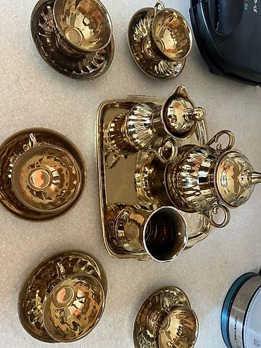 podnos: Çay dəsti, rəng - Qızılı, Metal, 6 nəfərlik — 4
