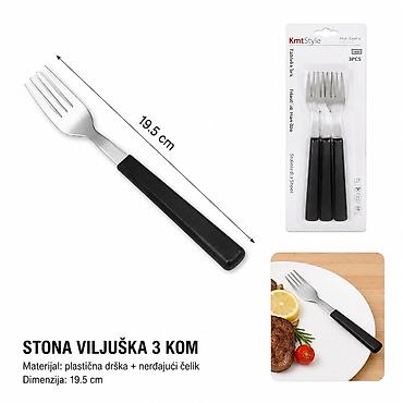 Viljuške: KMT Crna plastična ručka viljuške 2406015 Set od 3 stonih viljušaka — 1