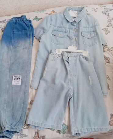 Pencəklər: Uşaq üçün denim geyim dəsti - Açıq mavi rəngli cins köynək: uzunqol