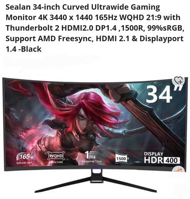 Monitorlar: Monitor acer odysey samsung korui aos istənilən brend model 4k qhd uhd — 9