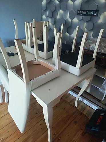 metbext stullari: Qonaq otağı üçün, İşlənmiş, Dördbucaq masa, 6 stul — 1