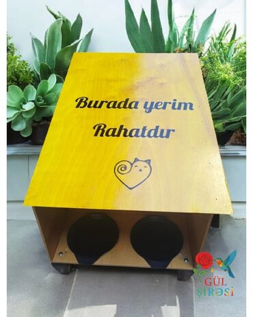 Yuvalar: Taxta pişik evi – “Burada yerim rahatdır” yazılı - Material — 17